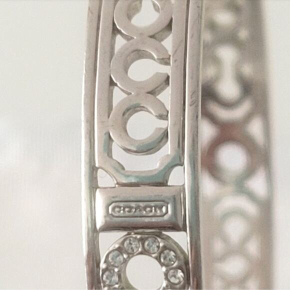 Coach Rare Silver & Crystal Cut-Out Bangle Bracelet with Dust Bag EUC MSRP $150 - Picture 9 of 10